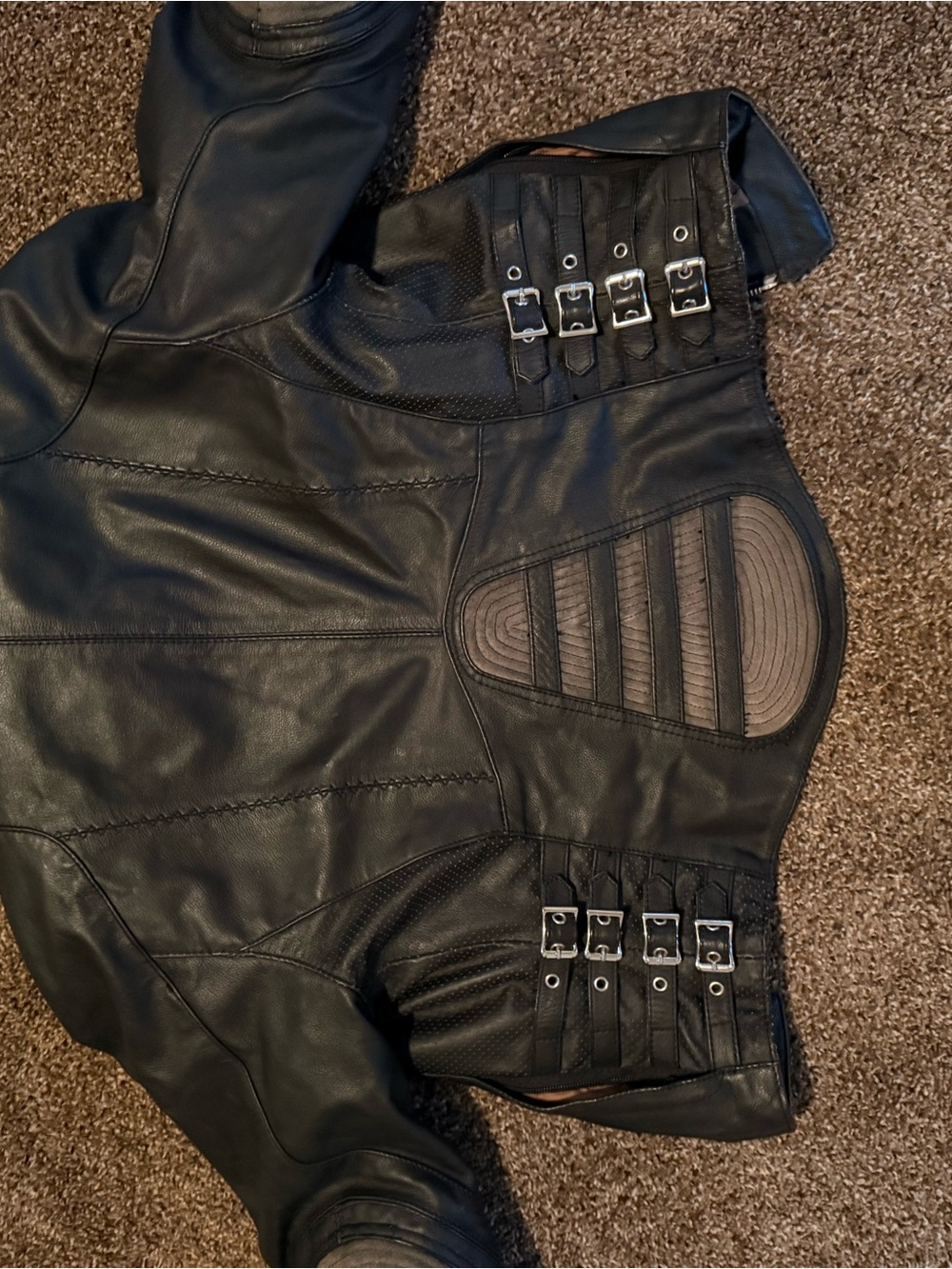 ICON Black Leather Jacket with Gray Elbow Patches - Picture 5 of 9